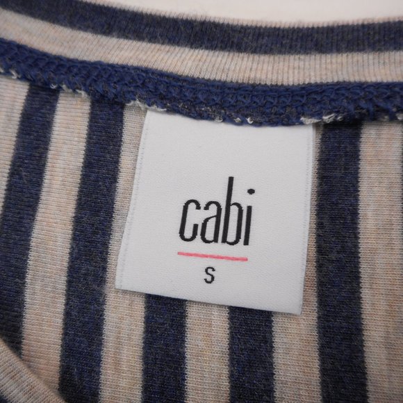 CAbi #3228 Women's S Ernest Knit Shirt Blue Gray Stripe Long Sleeve Stretch - Picture 4 of 6